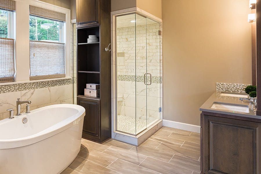 Modern Bathroom with large tub and tiled shower-516389862 Modern Bathroom with large tub and tiled shower